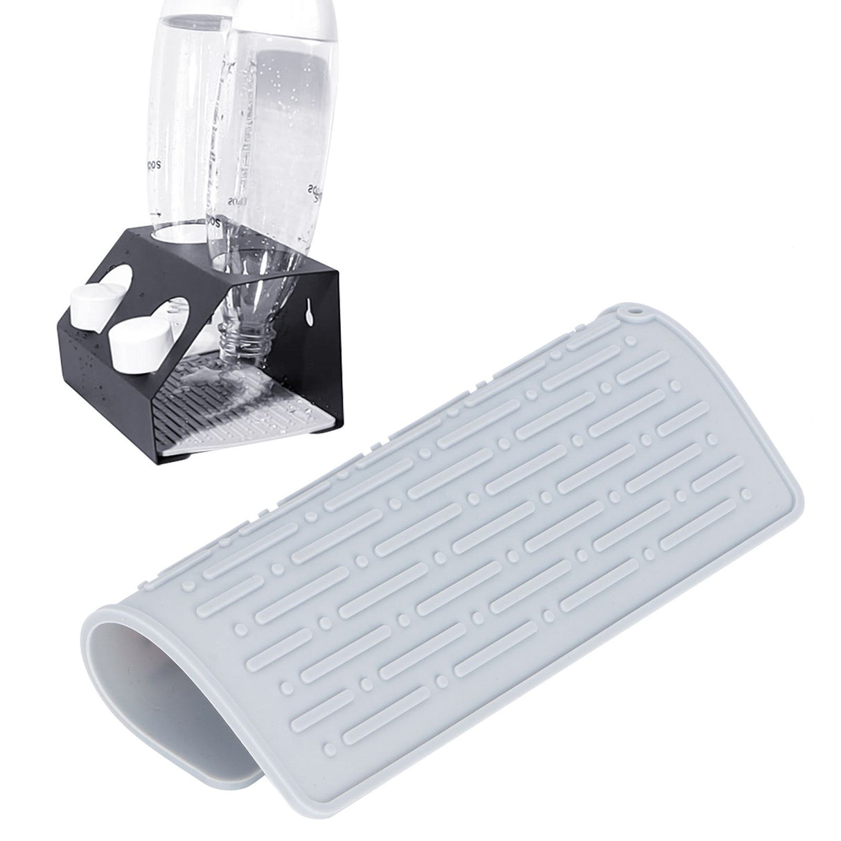 Silicone Draining Pad Non Slip Soda Bottles Drying Rack Mat Kitchen Accessories Gray(2 Hole Drain Rack Mat )