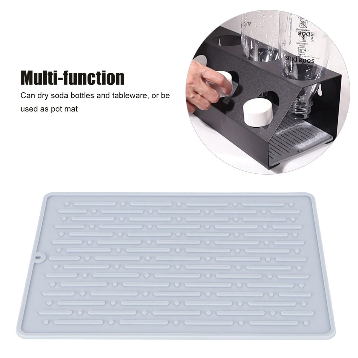 Silicone Draining Pad Non Slip Soda Bottles Drying Rack Mat Kitchen Accessories Gray(2 Hole Drain Rack Mat )