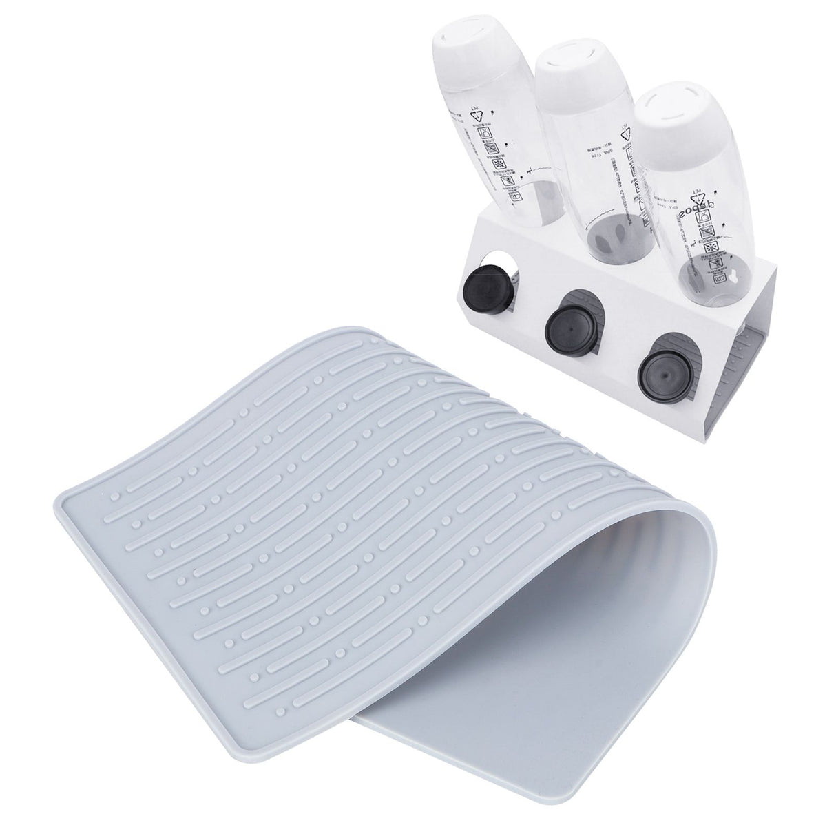 Silicone Draining Pad Non Slip Soda Bottles Drying Rack Mat Kitchen Accessories Gray(3 Hole Drain Rack Mat )
