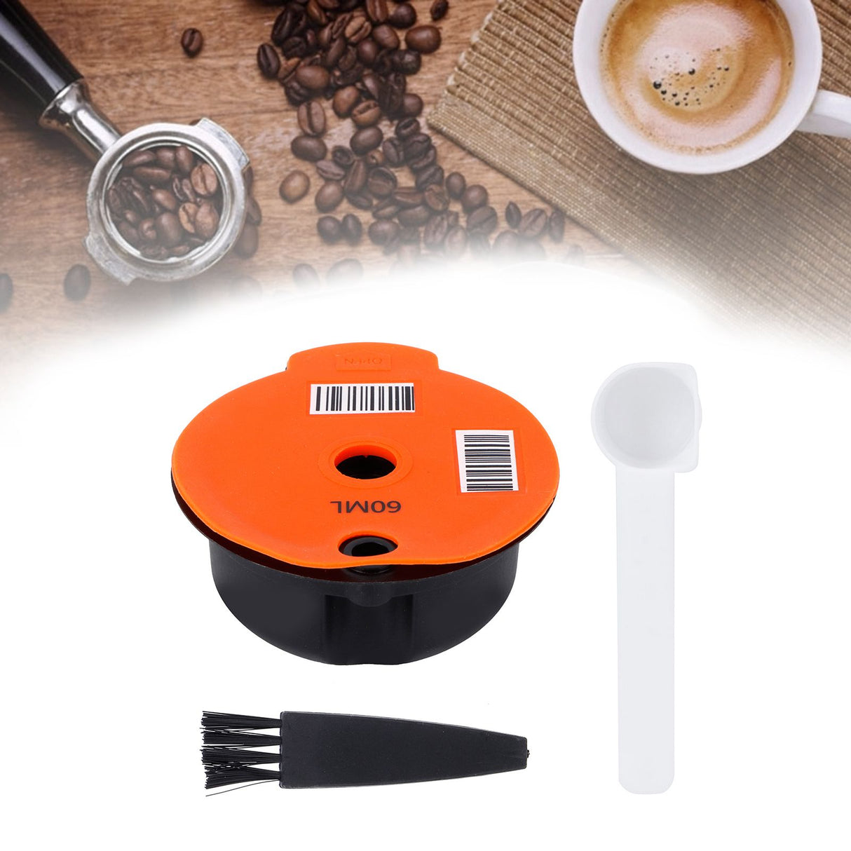 Coffee Capsule Reusable Refillable Coffee Filter Cup with Spoon Brush Coffee Accessories60ML