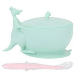 Cute Silicone Baby Feeding Bowl Spoon Set with Suction Base Non-Slip Tableware for InfantLight Green