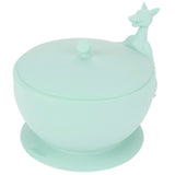 Cute Silicone Baby Feeding Bowl Spoon Set with Suction Base Non-Slip Tableware for InfantLight Green - Top-Down View