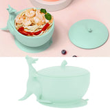 Cute Silicone Baby Feeding Bowl Spoon Set with Suction Base Non-Slip Tableware for InfantLight Green - Extra Image
