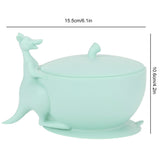 Cute Silicone Baby Feeding Bowl Spoon Set with Suction Base Non-Slip Tableware for InfantLight Green