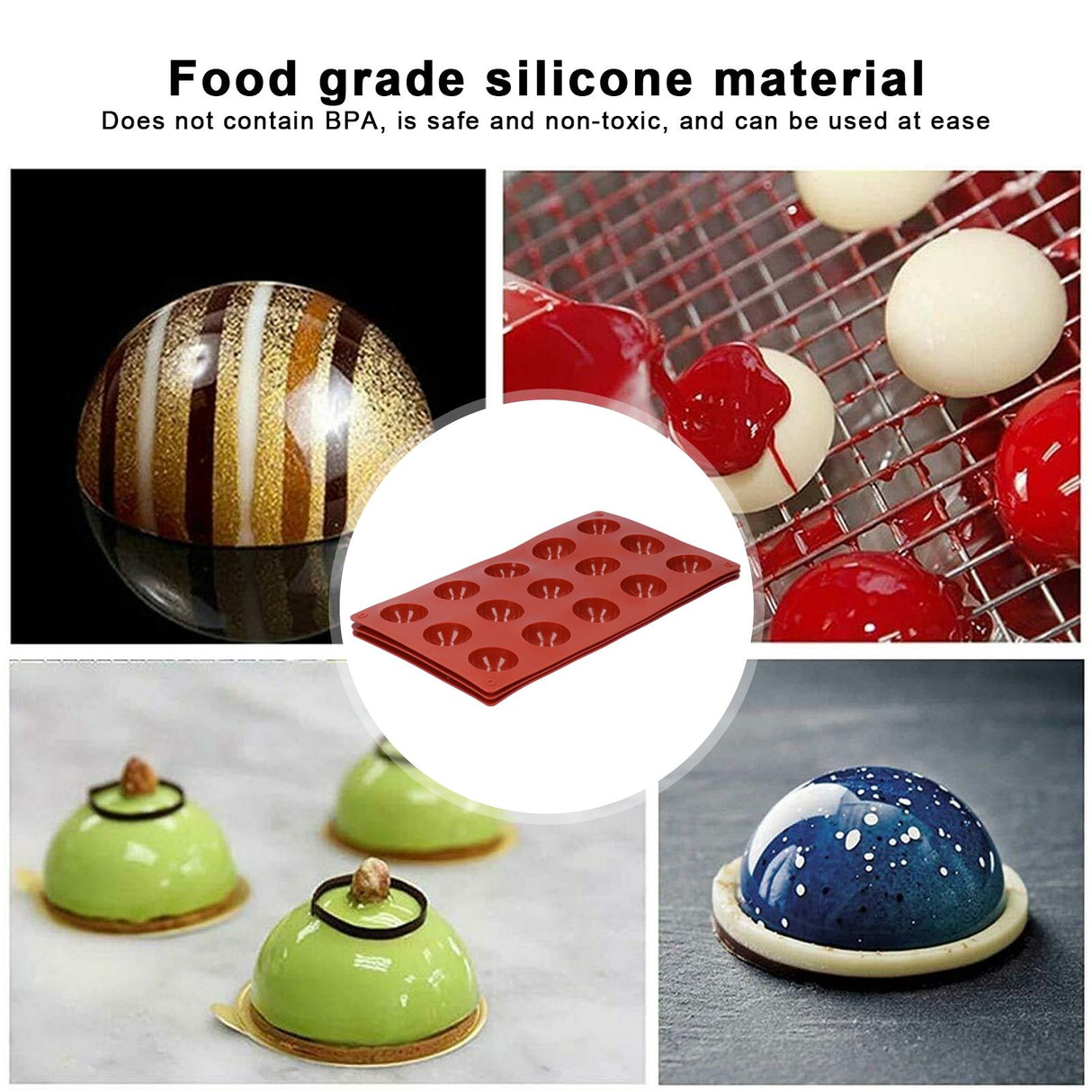 3Pcs Cake Mold 15 Hole Hemispherical Silicone Chocolate Mold Food Grade Dessert Bakeware