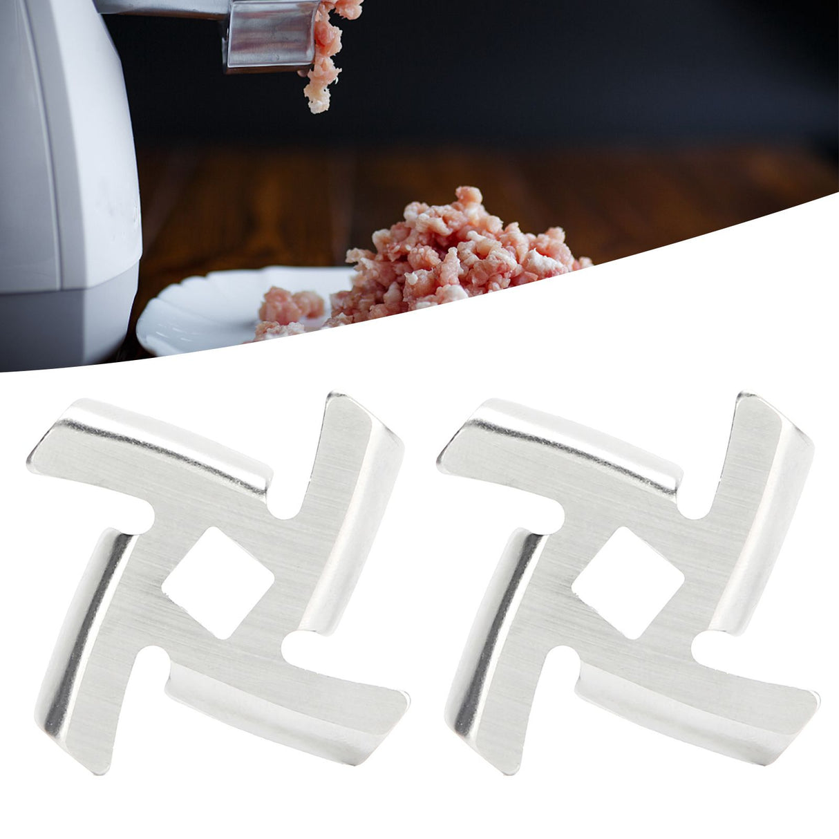 2Pcs Meat Grinder Blade 304 Stainless Steel Grinding Plate Disc Accessory for 5#/B Type Grinder(8MM Square Hole Crossed Blade )