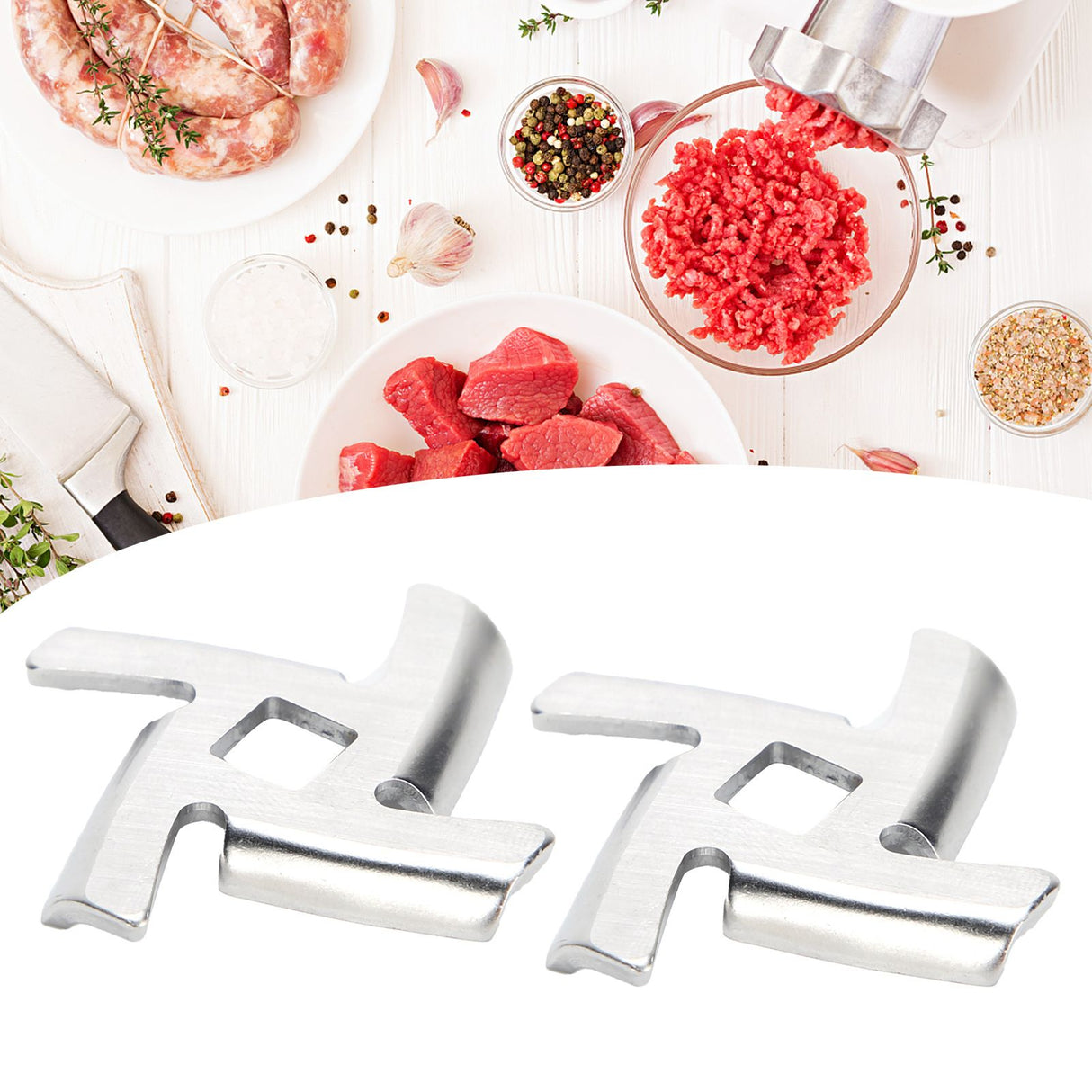 2Pcs Meat Grinder Blade 304 Stainless Steel Grinding Plate Disc Accessory for 5#/B Type Grinder(8MM Square Hole Crossed Blade )