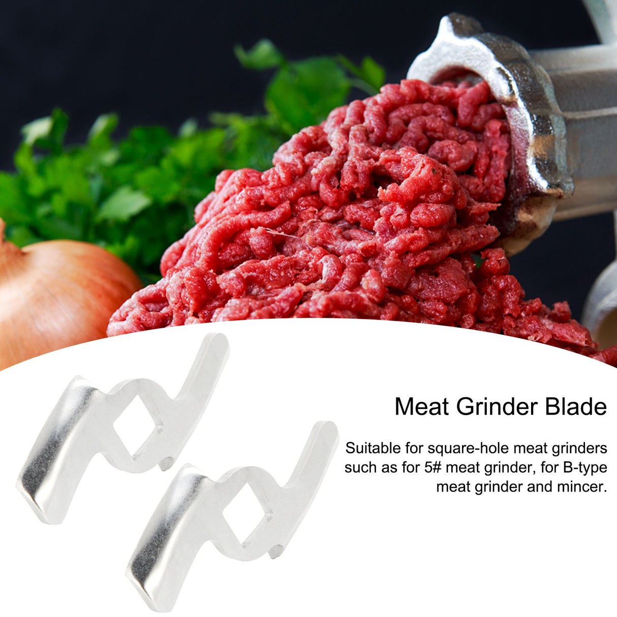 2Pcs Meat Grinder Blade 304 Stainless Steel Grinding Plate Disc Accessory for 5#/B Type Grinder(8MM Square Hole 2Blade )
