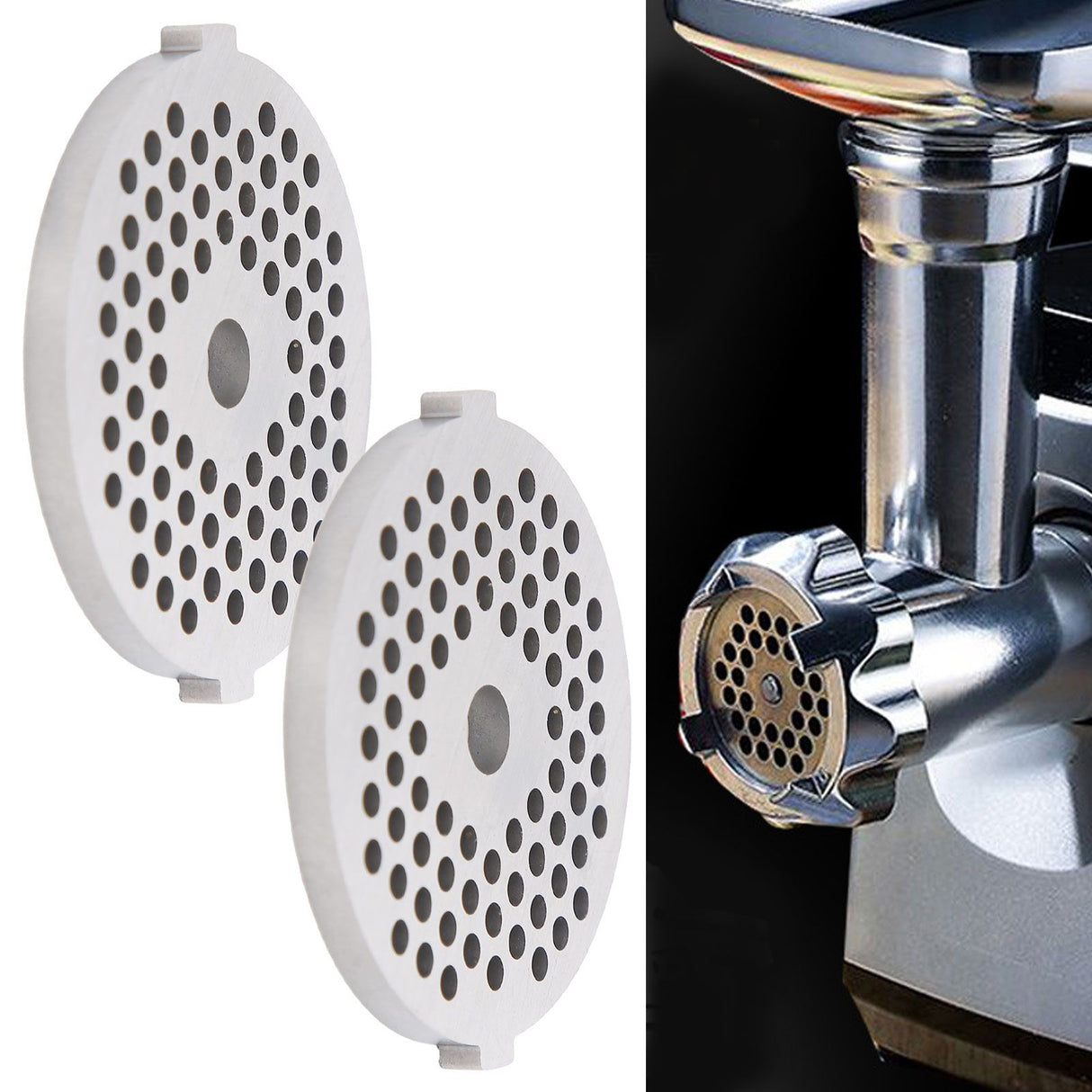 2Pcs Electric Mincer Blade Stainless Steel Grinding Plate Round Hole for 5#/B Type Grinder(3mm 56 Holes )