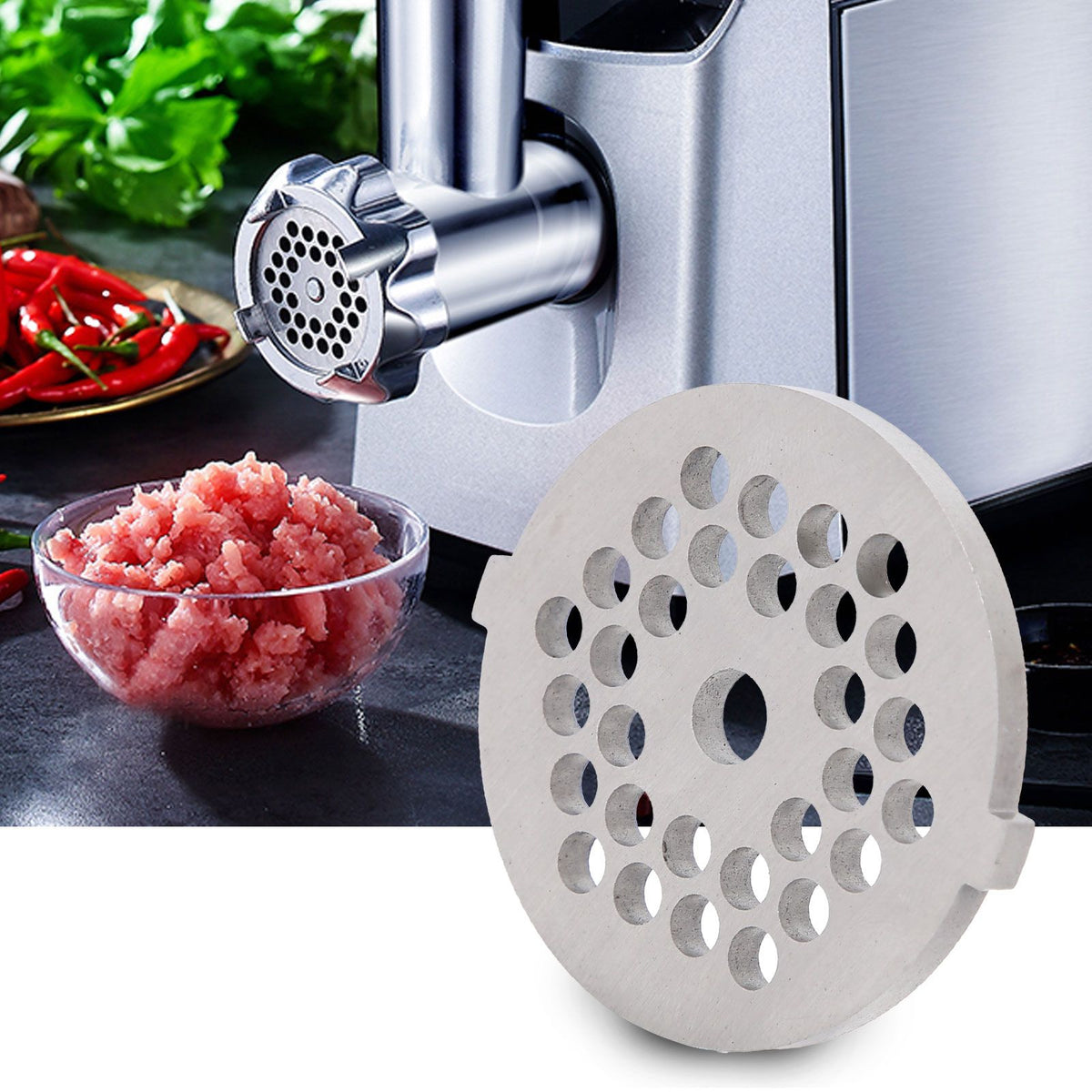 2Pcs Electric Mincer Blade Stainless Steel Grinding Plate Round Hole for 5#/B Type Grinder(5mm 30 Holes )