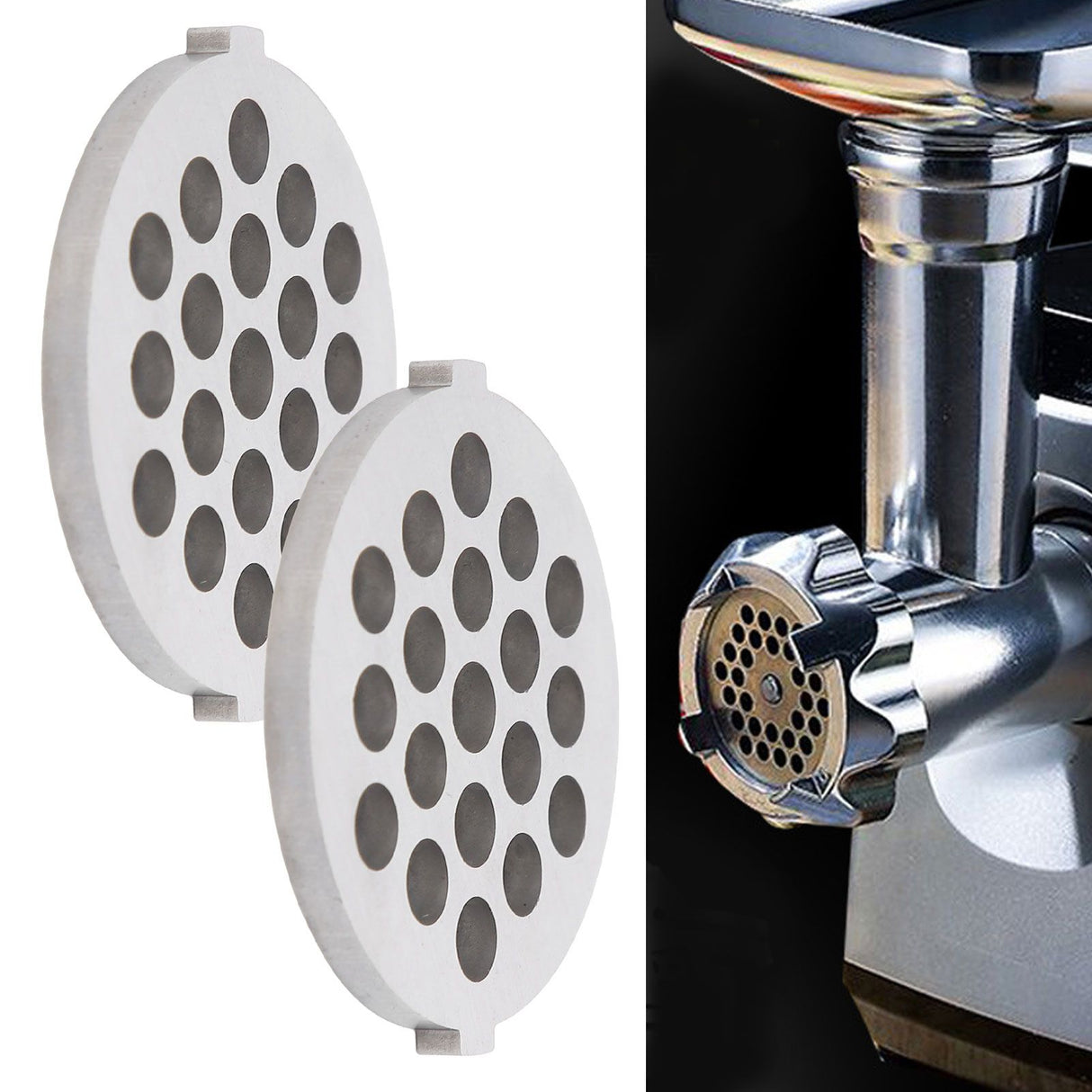 2Pcs Electric Mincer Blade Stainless Steel Grinding Plate Round Hole for 5#/B Type Grinder(7mm 19 Holes )