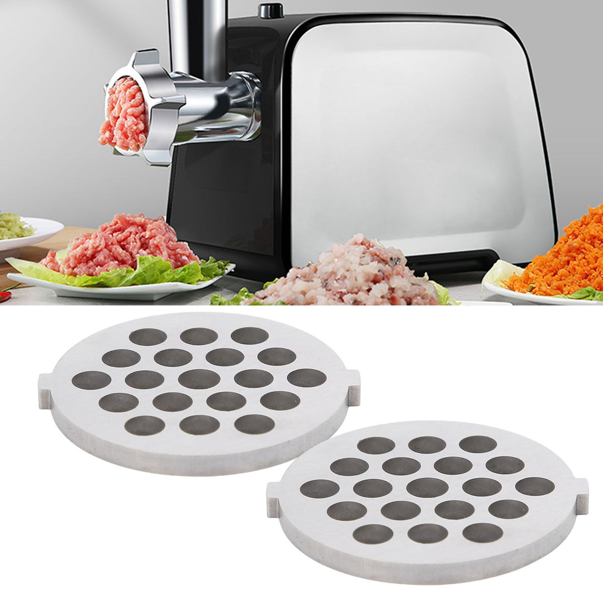 2Pcs Electric Mincer Blade Stainless Steel Grinding Plate Round Hole for 5#/B Type Grinder(7mm 19 Holes )