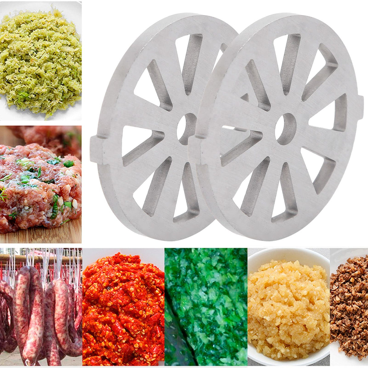 2pcs Meat Grinder Blade 304 Stainless Steel Cutting Plate 7mm/0.3in ID for 5#/B Type Meat Grinder(8 Holes Knife Plate )