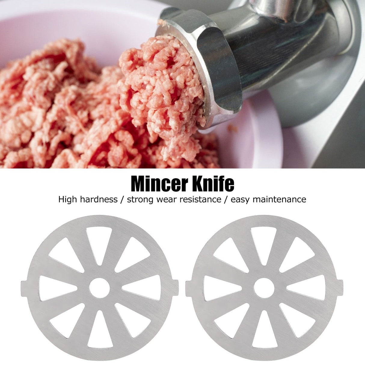 2pcs Meat Grinder Blade 304 Stainless Steel Cutting Plate 7mm/0.3in ID for 5#/B Type Meat Grinder(8 Holes Knife Plate )