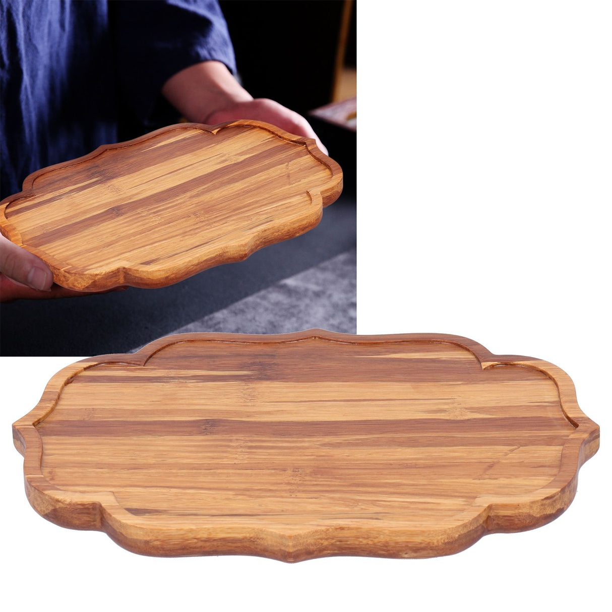 Bamboo Tea Tray Teaboard Serving Plate Japanese Style Tableware W/Protection PadS 19.8x13.7x1.8cm