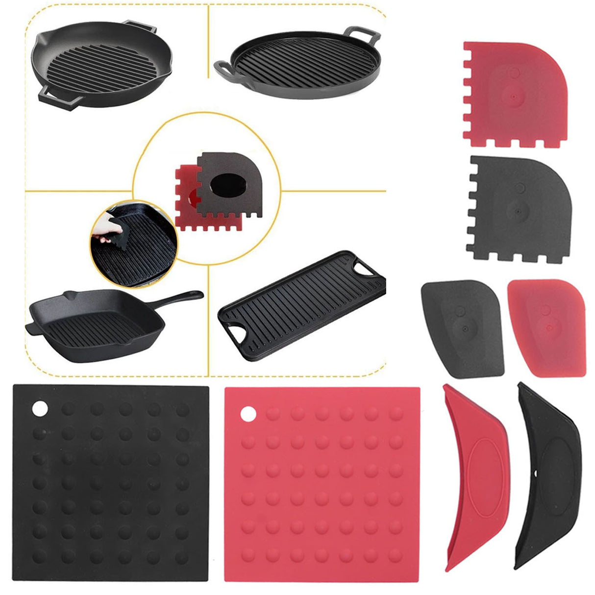 8Pcs/Set Pot Holder Scraper Pan Handle Kit Silicone Anti-Scalding Accessory for Home Kitchen