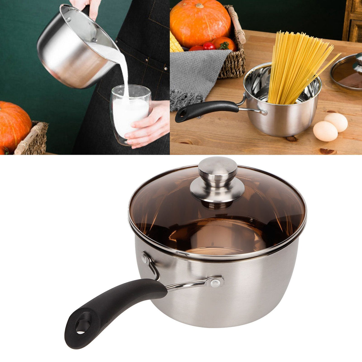 Small Soup Pot Thickened Compound Steel NonMagnetic Single Handle Cooking Kitchenware 18cm