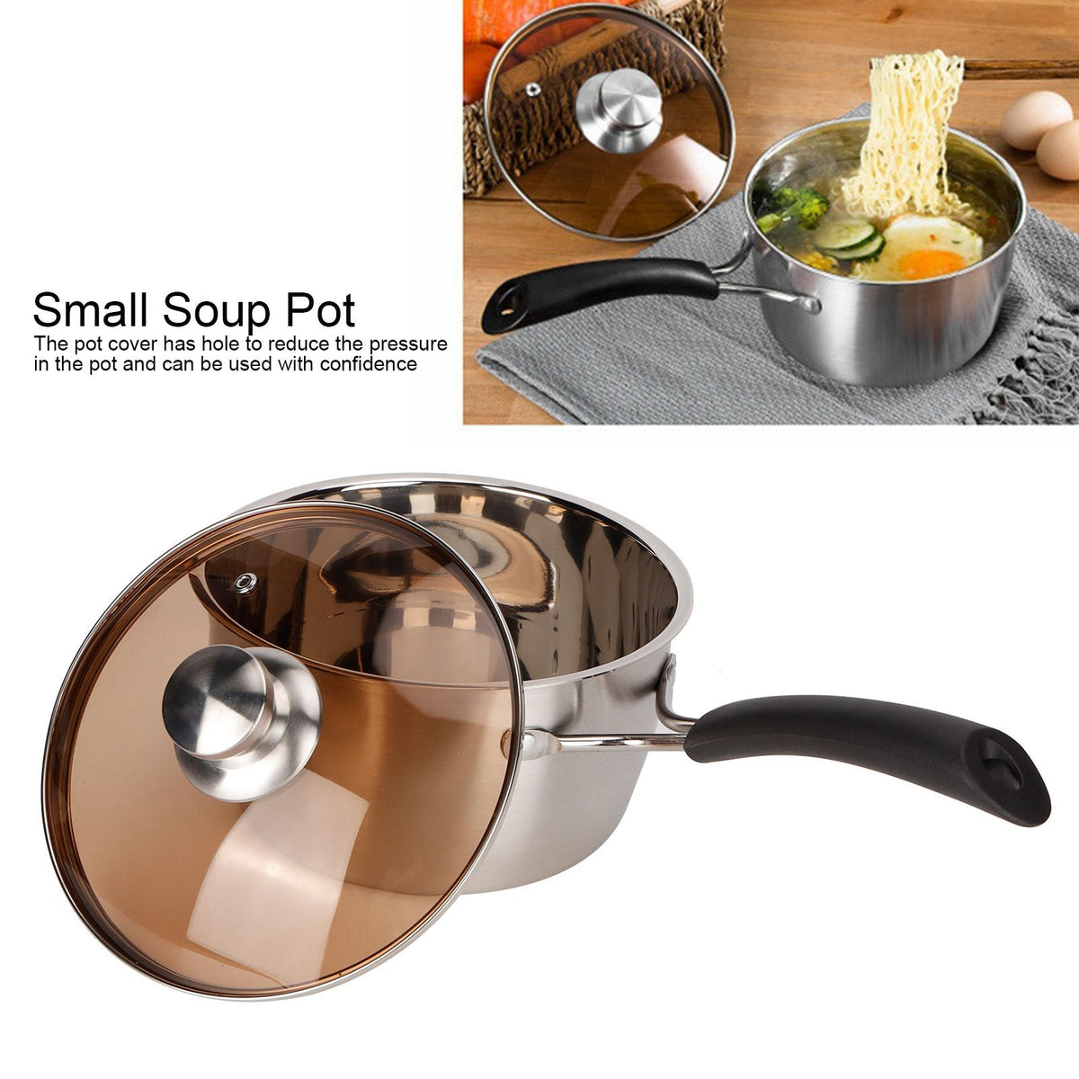 Small Soup Pot Thickened Compound Steel NonMagnetic Single Handle Cooking Kitchenware 18cm