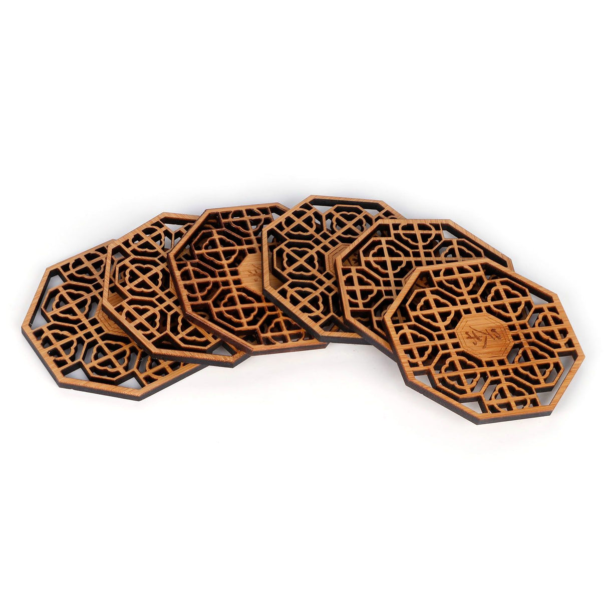 6PCS Bamboo Coaster Teacup Mat AntiScald Heat Insulation Pad Tea Ceremony Supplies(Type 1 )