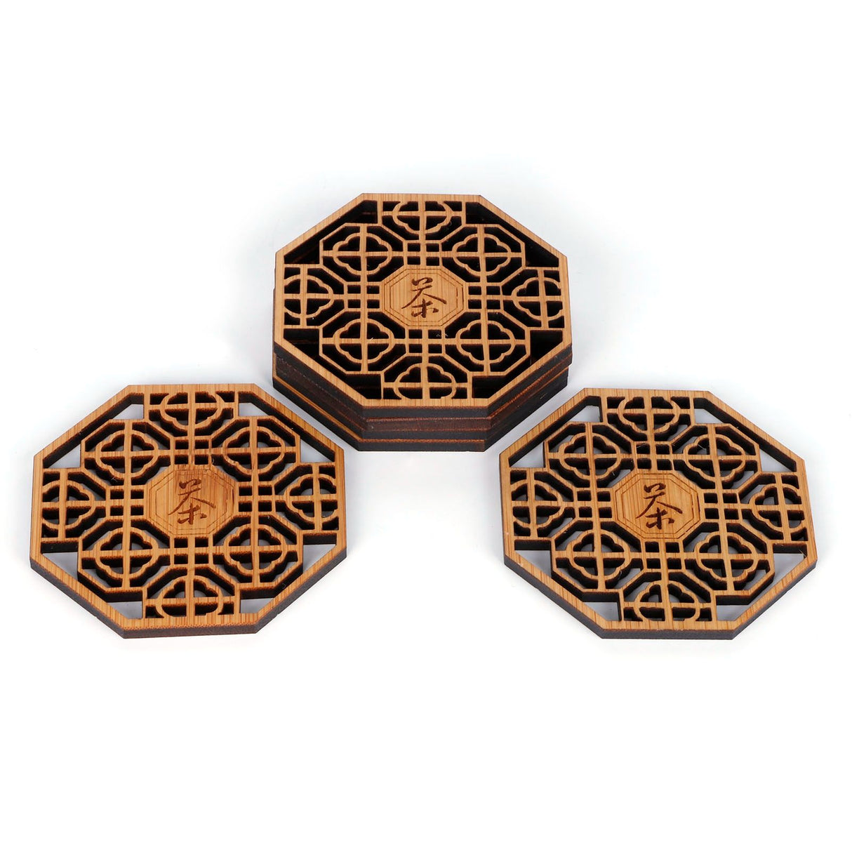 6PCS Bamboo Coaster Teacup Mat AntiScald Heat Insulation Pad Tea Ceremony Supplies(Type 1 )