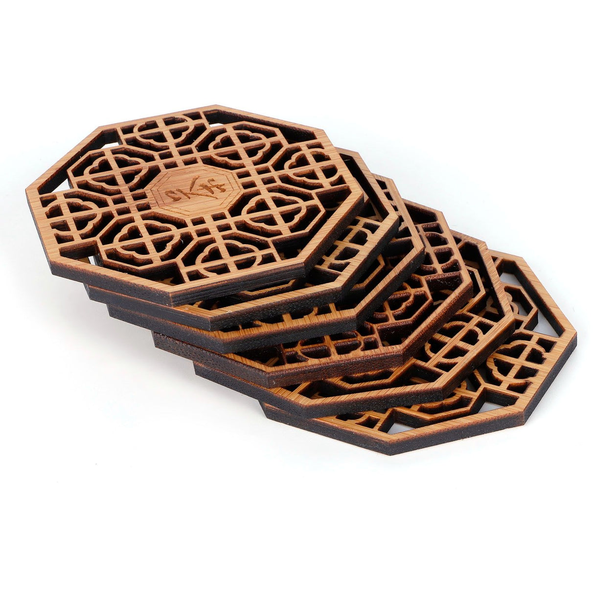 6PCS Bamboo Coaster Teacup Mat AntiScald Heat Insulation Pad Tea Ceremony Supplies(Type 1 )