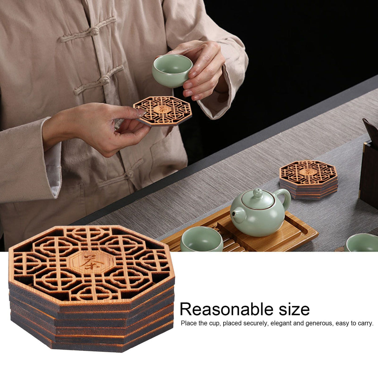 6PCS Bamboo Coaster Teacup Mat AntiScald Heat Insulation Pad Tea Ceremony Supplies(Type 1 )
