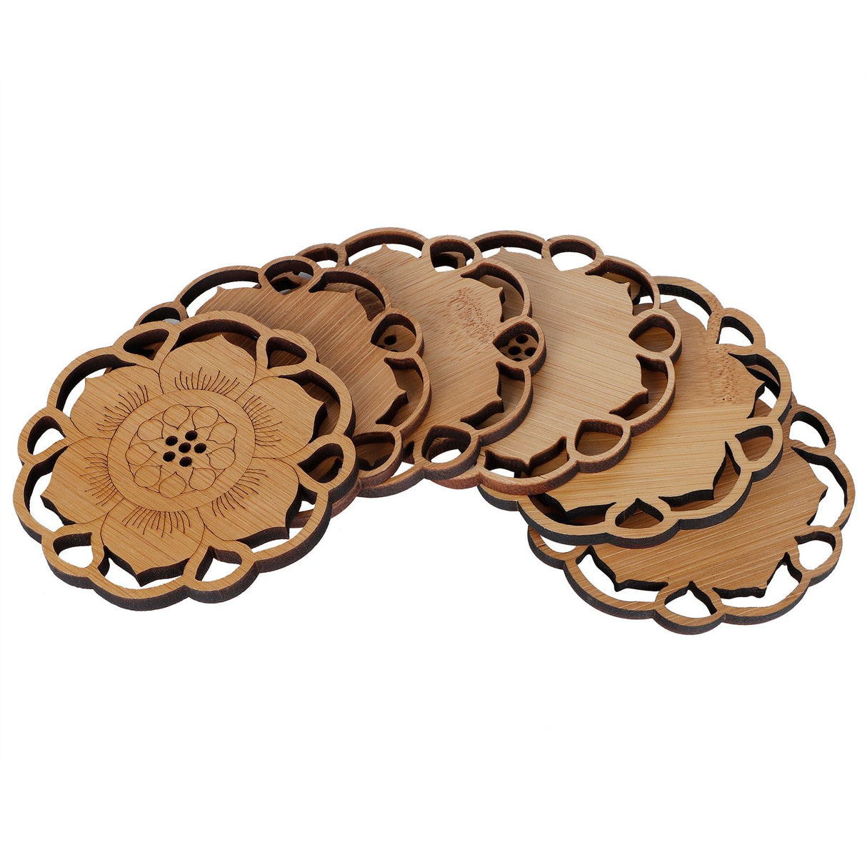 6Pcs/Set Teacup Mat Bamboo Coaster Heat Insulated Cup Pad Drinkware Tabletop AccessoryFlower Bud Type