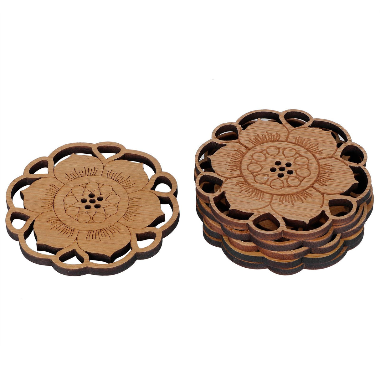 6Pcs/Set Teacup Mat Bamboo Coaster Heat Insulated Cup Pad Drinkware Tabletop AccessoryFlower Bud Type
