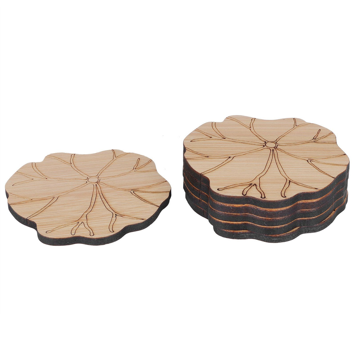 6Pcs/Set Teacup Mat Bamboo Coaster Heat Insulated Cup Pad Drinkware Tabletop AccessoryLotus Leaf Type