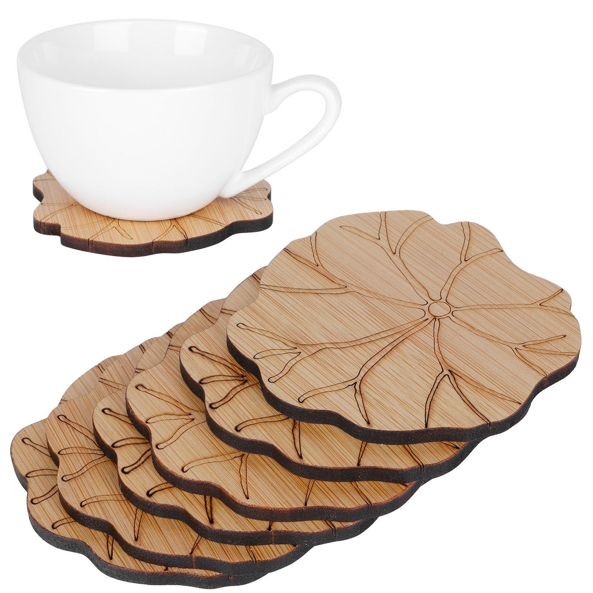 6Pcs/Set Teacup Mat Bamboo Coaster Heat Insulated Cup Pad Drinkware Tabletop AccessoryLotus Leaf Type