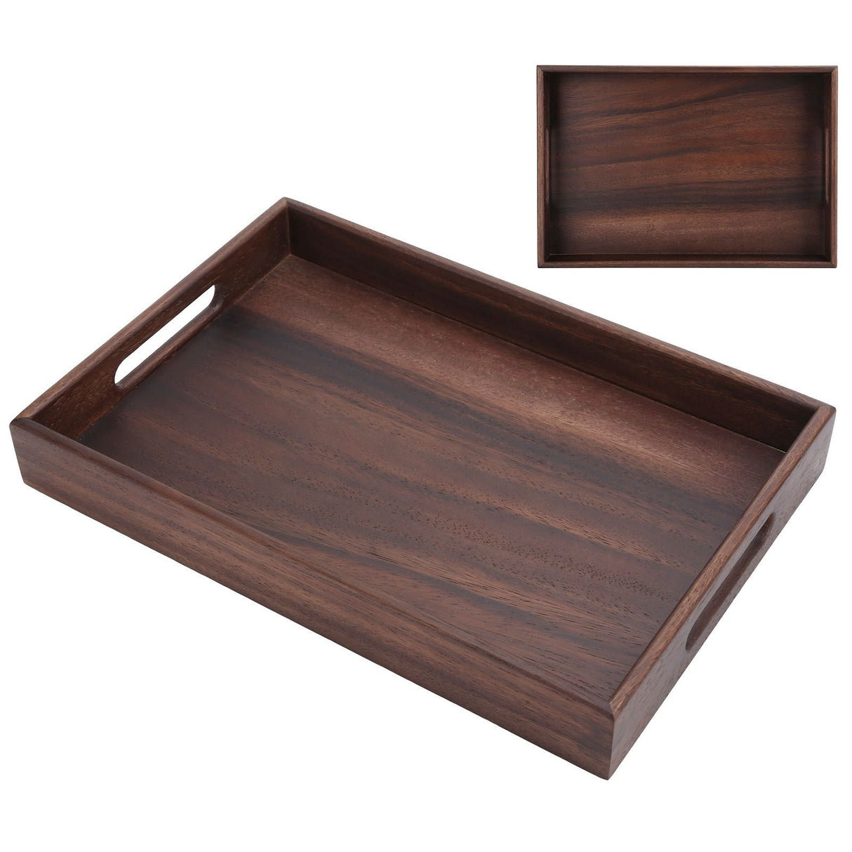 Rectangular Wooden Serving Tray with Grooves Breakfast Food Tray for Tea Coffee Fruit SnackS