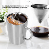 340ml 304 Stainless Steel Beer Mug Coffee Water Cup with Handgrip Double Wall DrinkwareStainless Steel Color