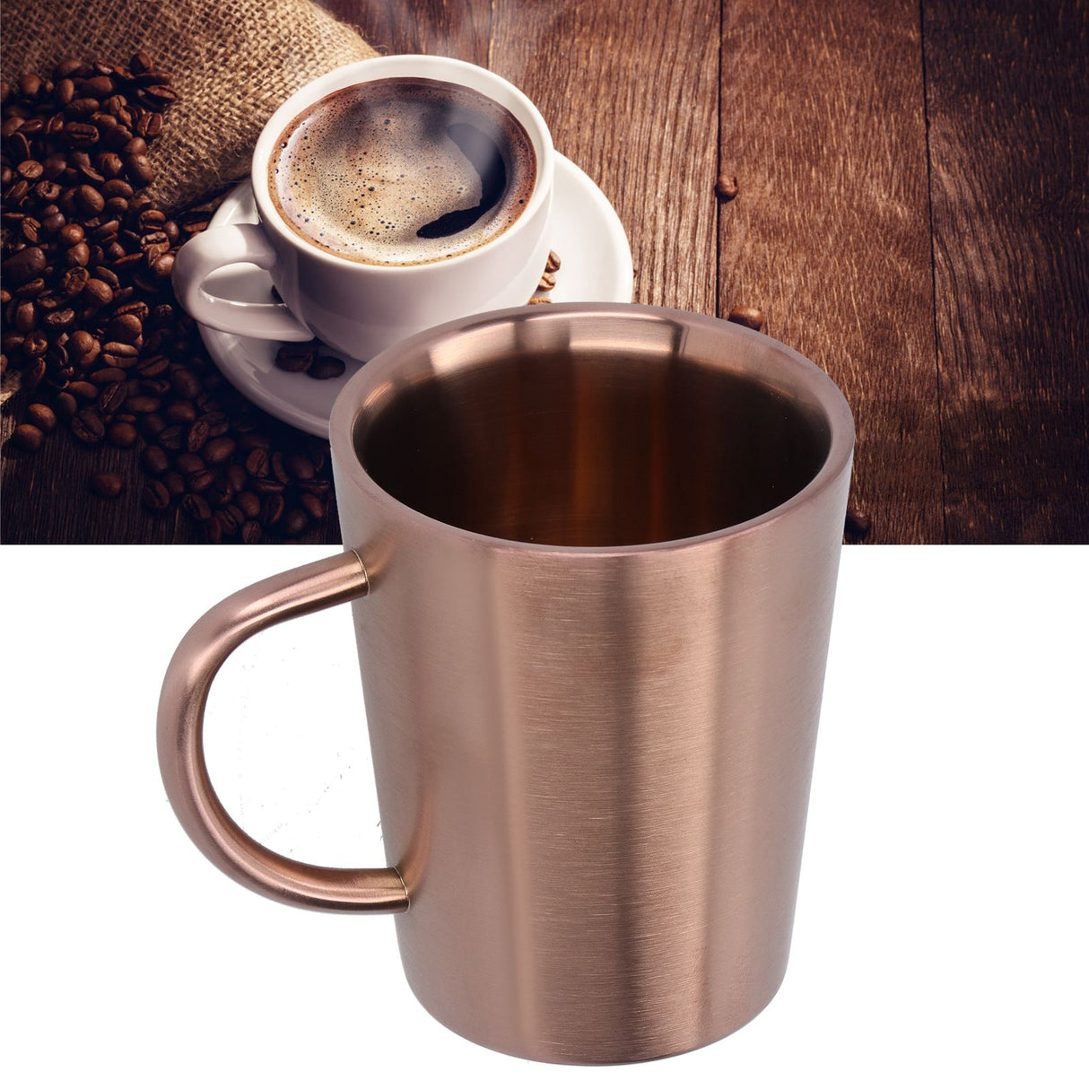 340ml 304 Stainless Steel Beer Mug Coffee Water Cup with Handgrip Double Wall DrinkwareRose Gold
