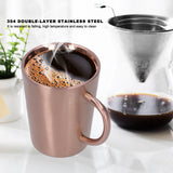 340ml 304 Stainless Steel Beer Mug Coffee Water Cup with Handgrip Double Wall DrinkwareRose Gold