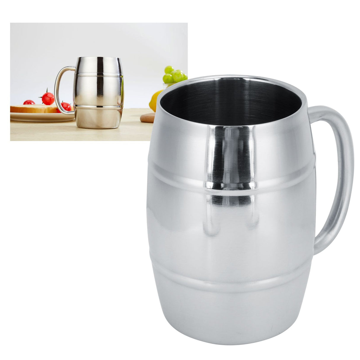 470ml 304 DoubleLayer Stainless Steel Beer Mug Outdoor Camping Tea Coffee Cup with Handle