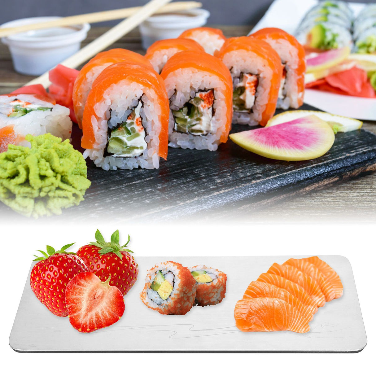 304 Stainless Steel Rectangle Sushi Plate Snacks Fruit Desserts Tray Serving Dish Home SuppliesL