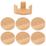 6PCS Bamboo Coaster with Holder Round Cup Mats Pad for Cold Drinks and Hot Beverage Home Supply