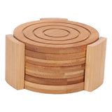 6PCS Bamboo Coaster with Holder Round Cup Mats Pad for Cold Drinks and Hot Beverage Home Supply