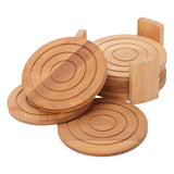 6PCS Bamboo Coaster with Holder Round Cup Mats Pad for Cold Drinks and Hot Beverage Home Supply