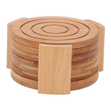 6PCS Bamboo Coaster with Holder Round Cup Mats Pad for Cold Drinks and Hot Beverage Home Supply - Low Angle