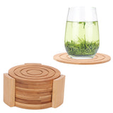 6PCS Bamboo Coaster with Holder Round Cup Mats Pad for Cold Drinks and Hot Beverage Home Supply