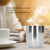 304 Stainless Steel DoubleLayer Coffee Cup Thickening Handle Mark Cup 350ml for Office