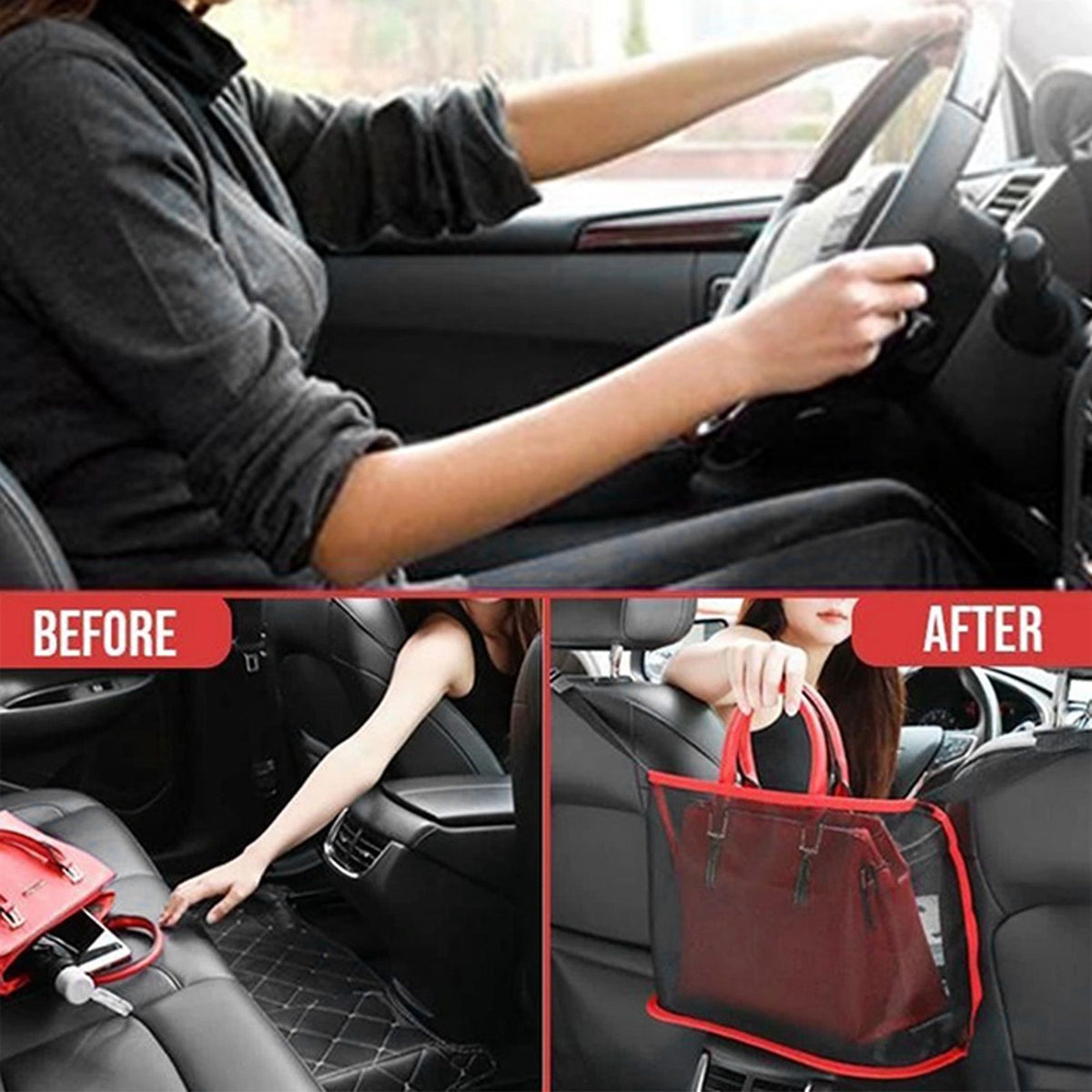 Car Net Pocket Handbag Holder Auto Chair Back Folding Hanging Mesh Organizer ToolsRed
