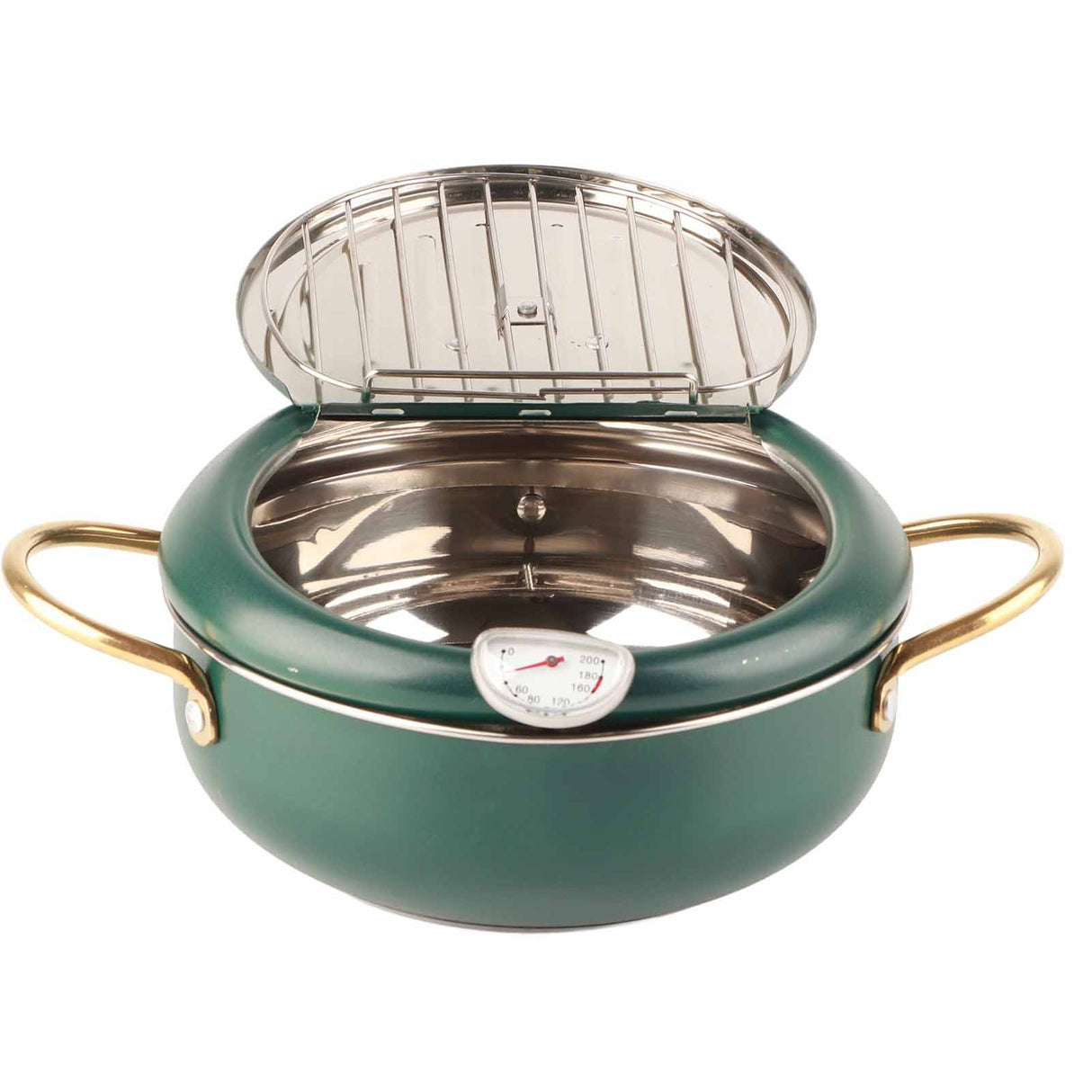 Frying Pot with Thermometer Japanese Stainless Steel Fryer Pan for Induction Cooker Deep Green