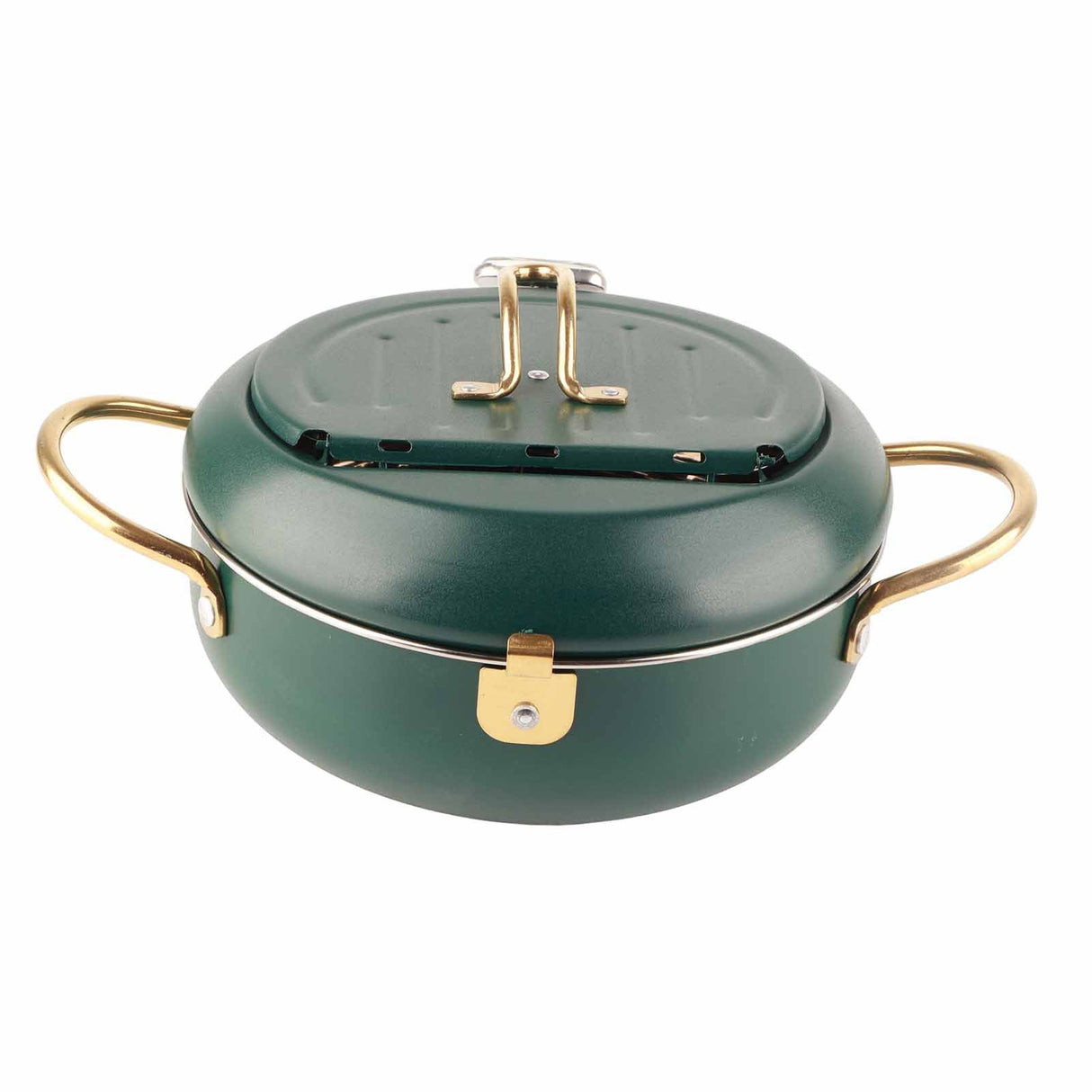 Frying Pot with Thermometer Japanese Stainless Steel Fryer Pan for Induction Cooker Deep Green