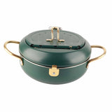 Frying Pot with Thermometer Japanese Stainless Steel Fryer Pan for Induction Cooker Deep Green - Rear View