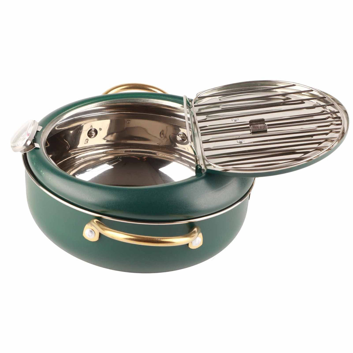 Frying Pot with Thermometer Japanese Stainless Steel Fryer Pan for Induction Cooker Deep Green