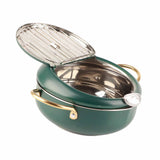 Frying Pot with Thermometer Japanese Stainless Steel Fryer Pan for Induction Cooker Deep Green - Extra Image
