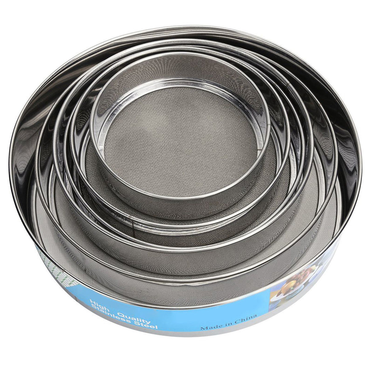 6PCS Stainless Steel Fine Mesh Flour Sieve Set Round Shape Flour Filter Strainer Kitchen Tools