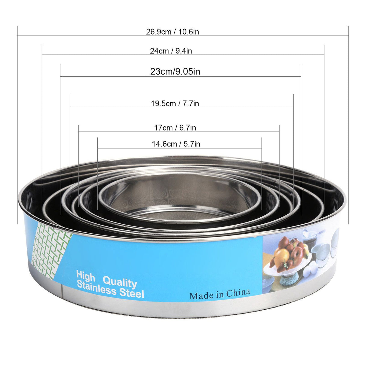 6PCS Stainless Steel Fine Mesh Flour Sieve Set Round Shape Flour Filter Strainer Kitchen Tools